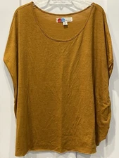 Free People Beach Top Tunic Oversized Raw Hem Boxy Mustard Yellow Size M/L
