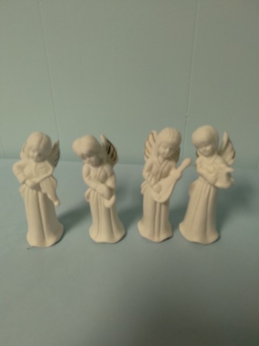 4 White And Gold Porcelain Angels. 4" Tall Very Good Condition - Picture 3 of 4