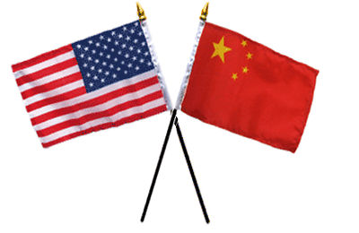 Bandiere Da Scrivania 4x6 Pollici Set Cina E USA, Mini Bandierine Oro Con Base Da Tavolo, 100D Poliestere