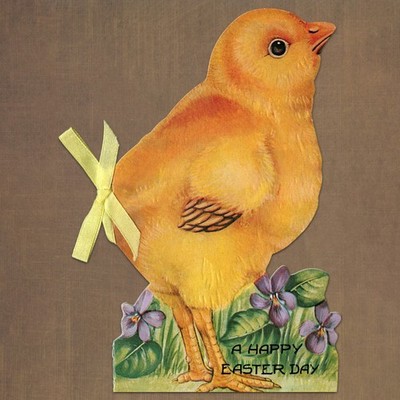 Unused Vintage 1990s B. Shackman EASTER Storybook Card, Die-Cut Chicken Ribbon
