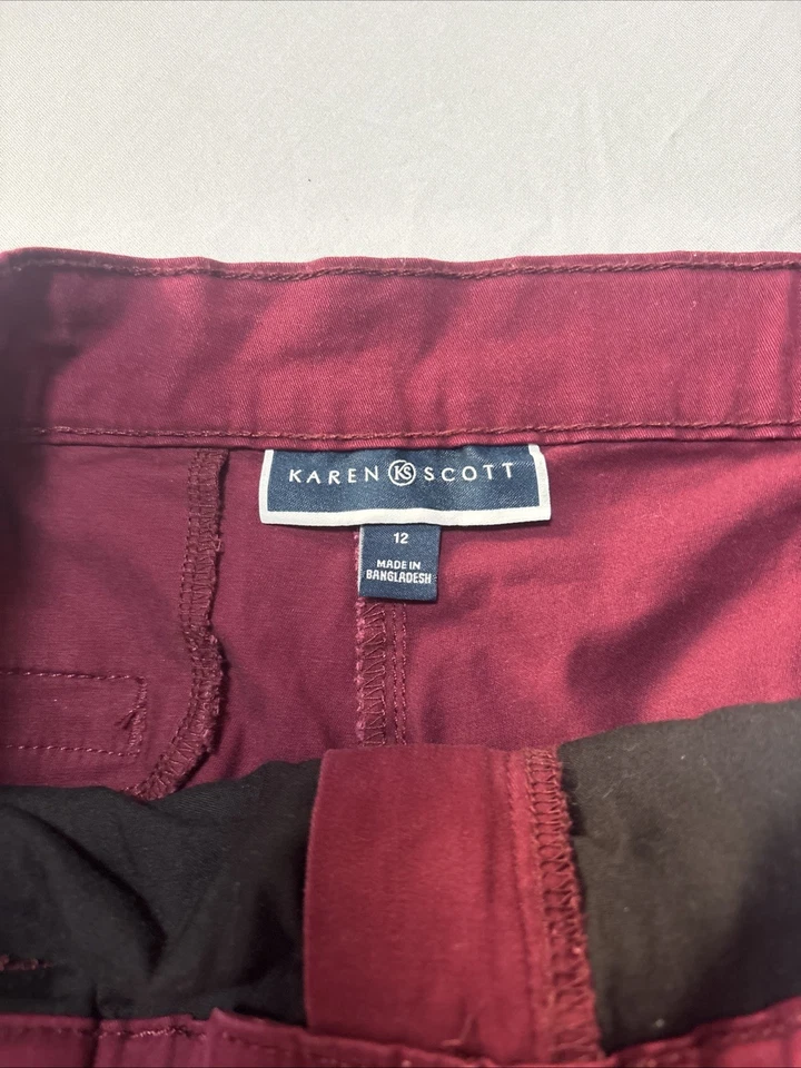 Karen Scott Women's 12 Burgundy Capri Pants BOHO Travel Resort Summer Colorful - Image 3 of 4