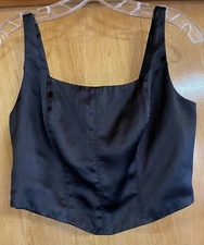 House of Harlow 1960 Womens M Black Satin Cropped Camisole Tank, Smocking Back