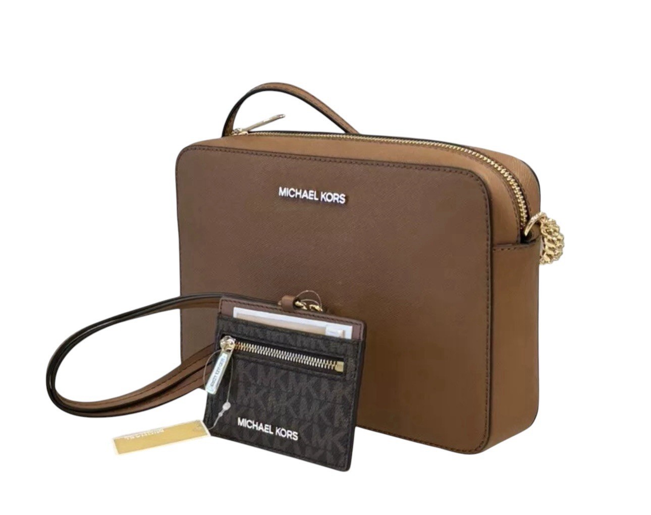 MICHAEL KORS ショルダーバッグ ブラウン MICHAEL KORS JET SET SHOULDER CROSSBODY BAG + LANYARD CARD CASE