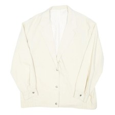Womens White Button Jacket L Polyester Blend Plain Classic Stylish