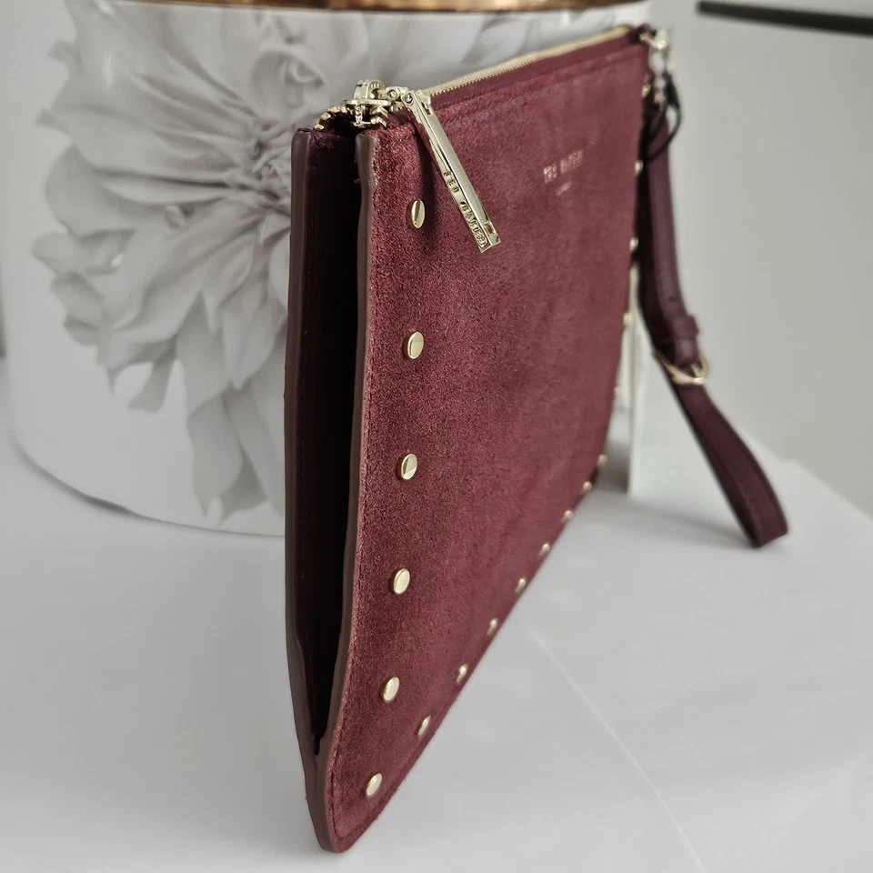 Ted Baker Burgundy Suede/Leather Clutch Wristlet Pouch Bag Brand New - Image 3 of 4