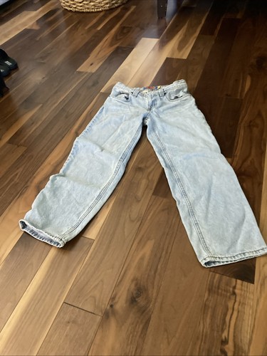 Empyre Boys Blue Straight Leg Jeans Denim Embroidered Logo Light Wash Size 25