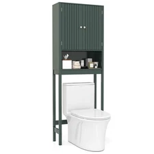 66” Over the Toilet Storage Cabinet w/Fluted Doors Adjustable Shelf & Bottom Bar