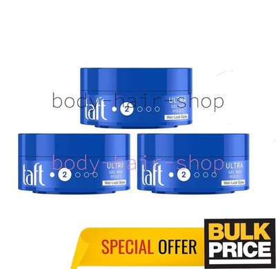 Taft Ultra Gel Wax Max Shine Flexible Hold Natural Look Hair Styling 3-Pack 24H