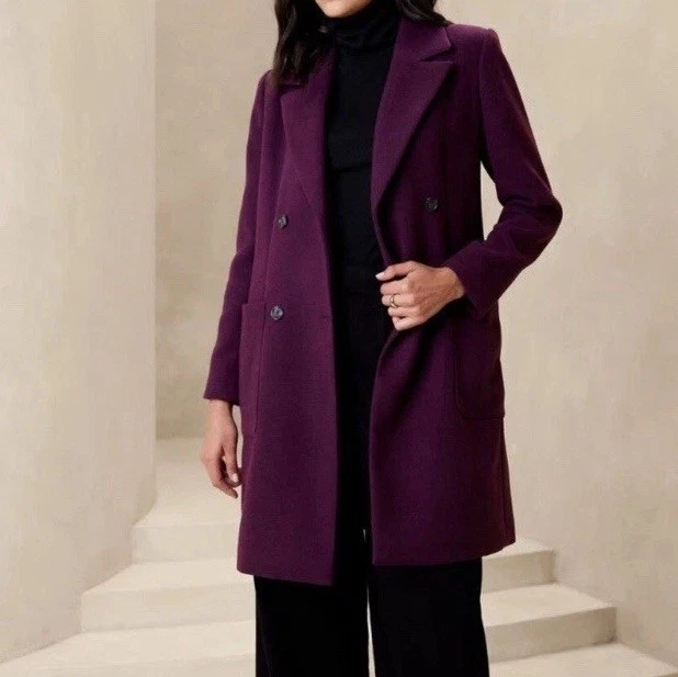 Banana Republic Classic Coat Pinot Noir Monochromatic Medium Petite NWT $230 - Image 2 of 4