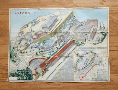 Vintage 1972 Acropolis of Athens Fold-Out Map by N. Gouvoussis 22.5 x 30.5''