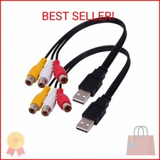 BERANMEY USB to 3RCA Cable, 2 Pack 0.25m USB Male to 3 RCA Female Jack Splitte