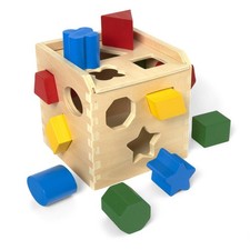 Melissa  Doug Shape Sorting Cube - Classic Wooden Toy With 12 Shapes
