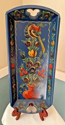 Hindeloopen Wood Tray - Folk Art Blue Hand Painted Dutch Netherlands Signed Art