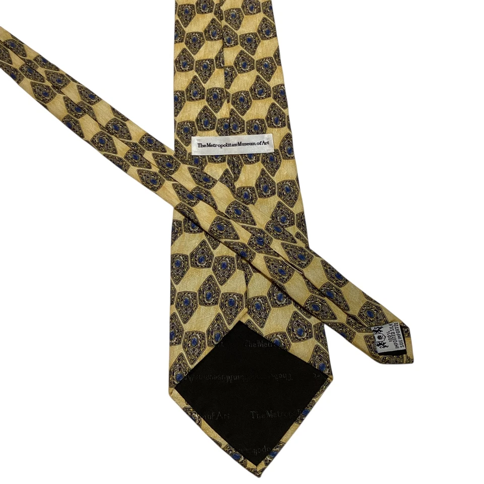 Corbata de seda para hombre Metropolitan Museum of Art diseñador geométrica amarilla/negra usada en excelente estado Foto 3 de 3