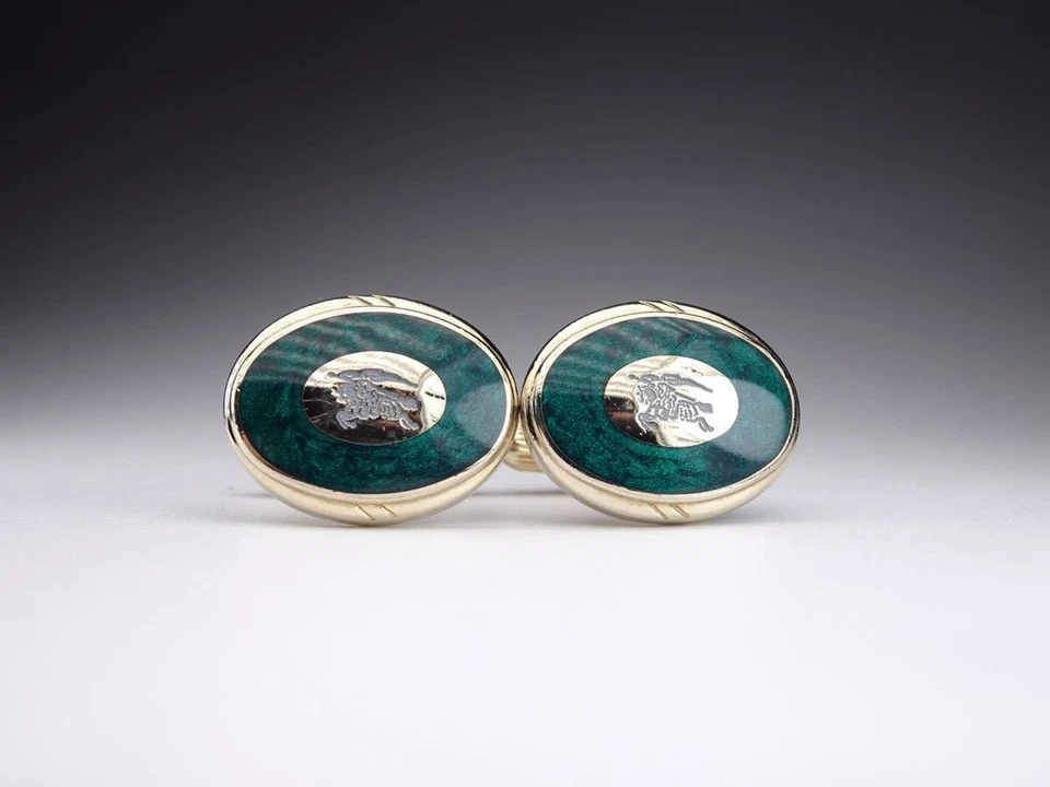 Burberry Cufflinks Oval Deep Green Armor Knight Logo Men's Accessory - Image 3 of 4