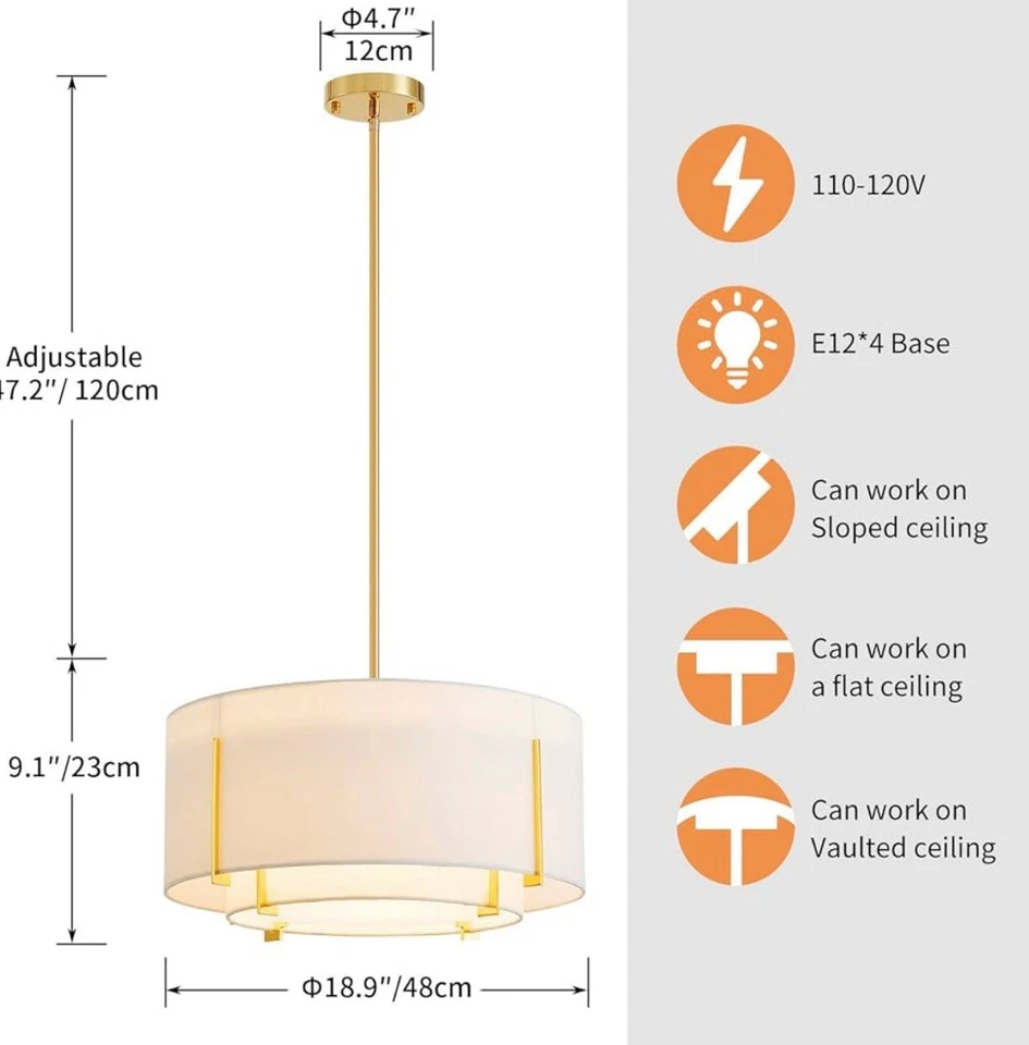 Shrine Lighting Chandelier Modern Drum Pendant Light White shade Black 1846 1847 - Image 3 of 4