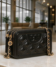 NEW Tory Burch Fleming Black Leather Double Zip Mini Shoulder/Crossbody Bag AUTH