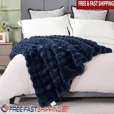 Cozy Plush Faux Fur Throw Blanket Soft Bubble Texture Skin-Friendly Warm Durable