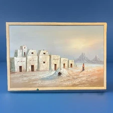 Original K. Mescal Signed Southwestern Pueblo Oil Painting 38” x 25.5” Framed