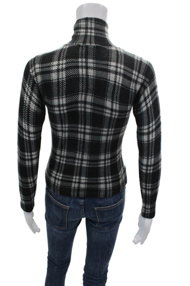 Otoño Cachemira Mujer Cachemira Manga Larga Cuadros Cuello Simulado Top Negro Talla XS Foto 3 de 4