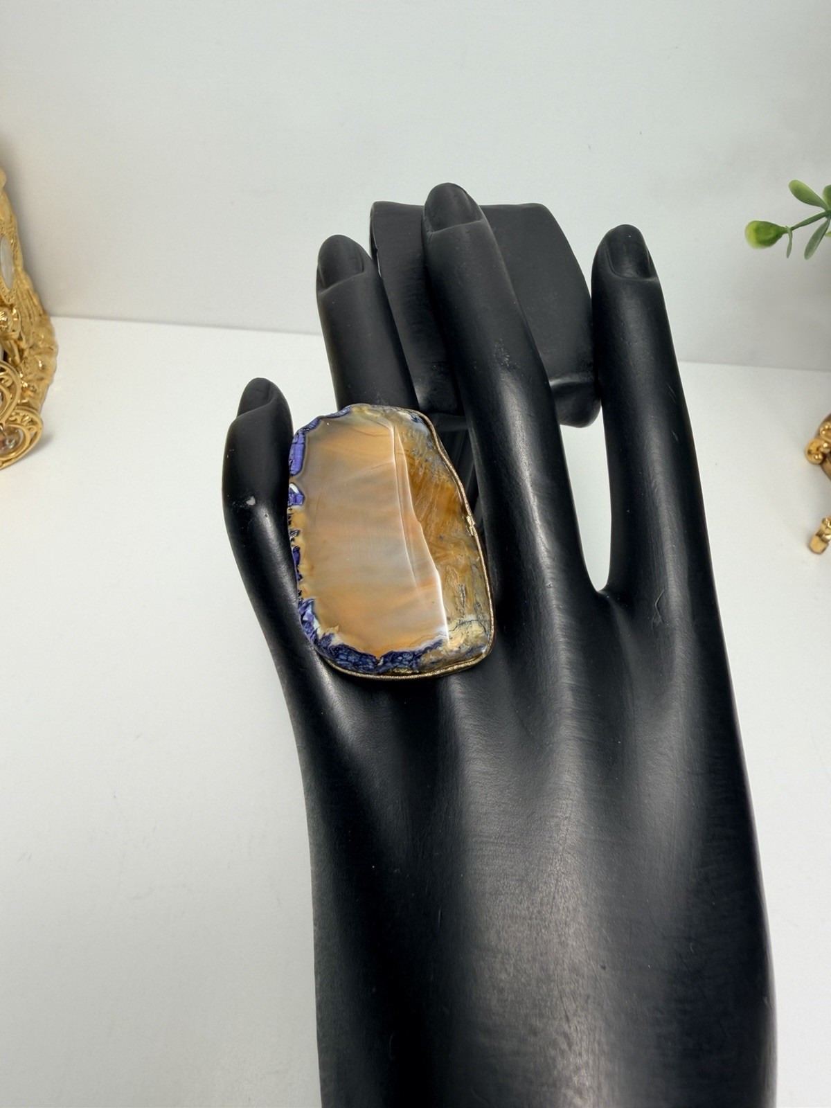 Vintage Bold Statement Agate Ring Large Artisan B… - image 3