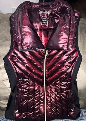Calvin Klein Performance Down Full Zip Puffer Vest M Burgundy/Black