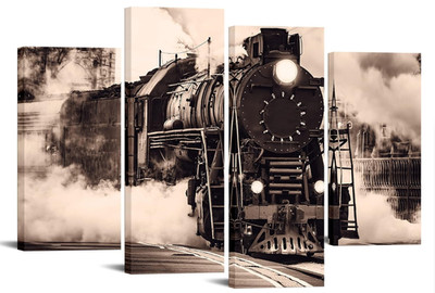 NIB Nachic Steam Train  4 PC Canvas Art Retro Sepia Brown
