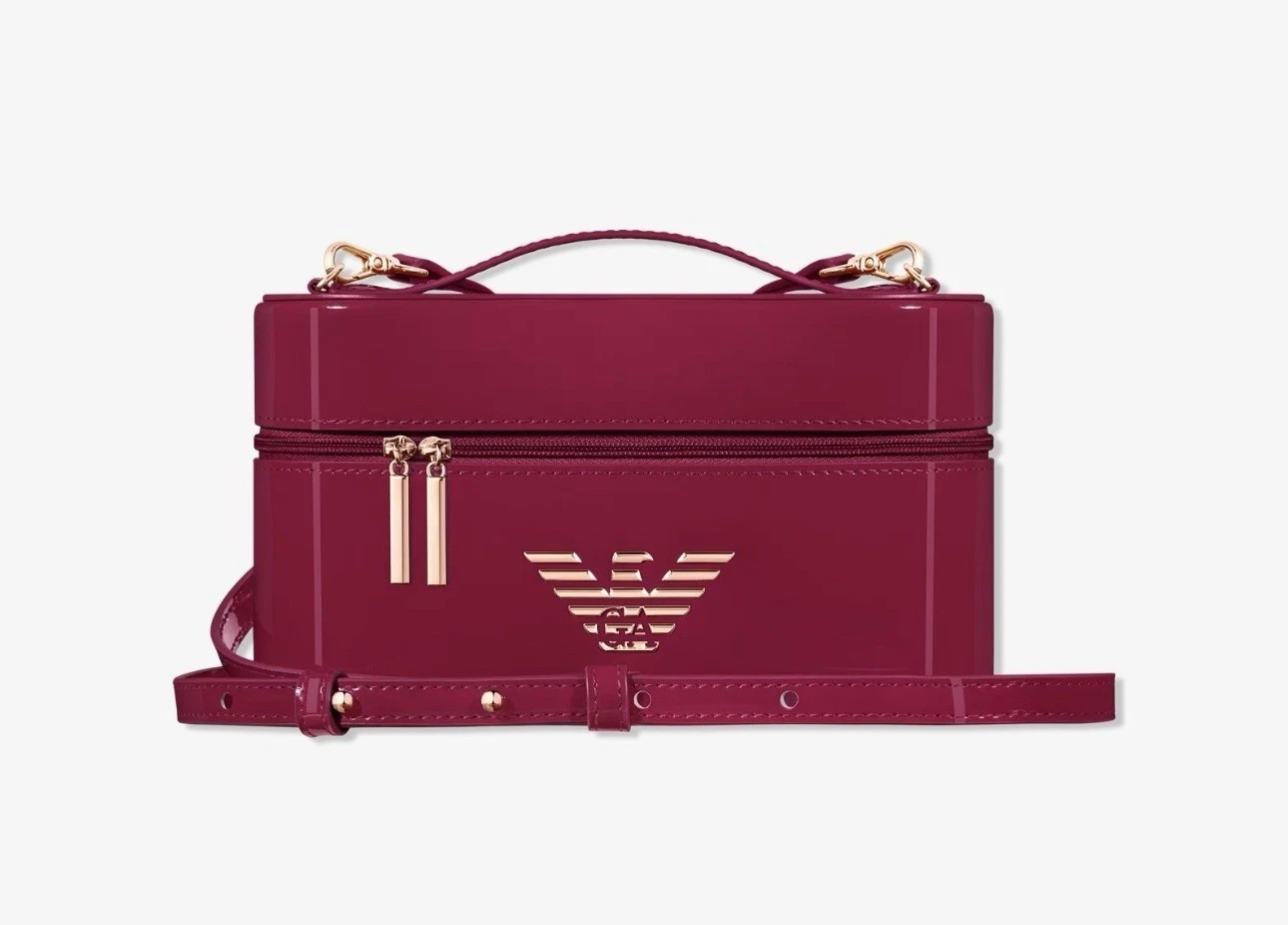 NIB Giorgio Armani Fragrance Mini Vanity Case. Magenta Pink. Gold Hardware