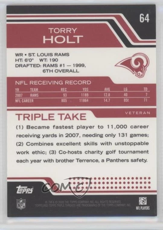 2008 Topps Triple Threads /779 Torry Holt #64 - Image 2 of 2