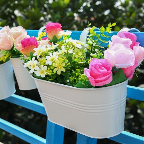 10 Pcs Hanging Planter Railing Planter Box Metal Iron Window Boxes Planters for - Picture 2 of 6