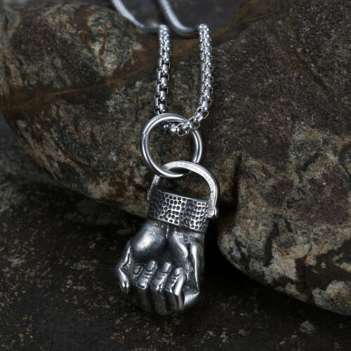 Cool Mens Boxing Fist Glove Pendant Necklace Stainless Steel Chain Set - Picture 2 of 4
