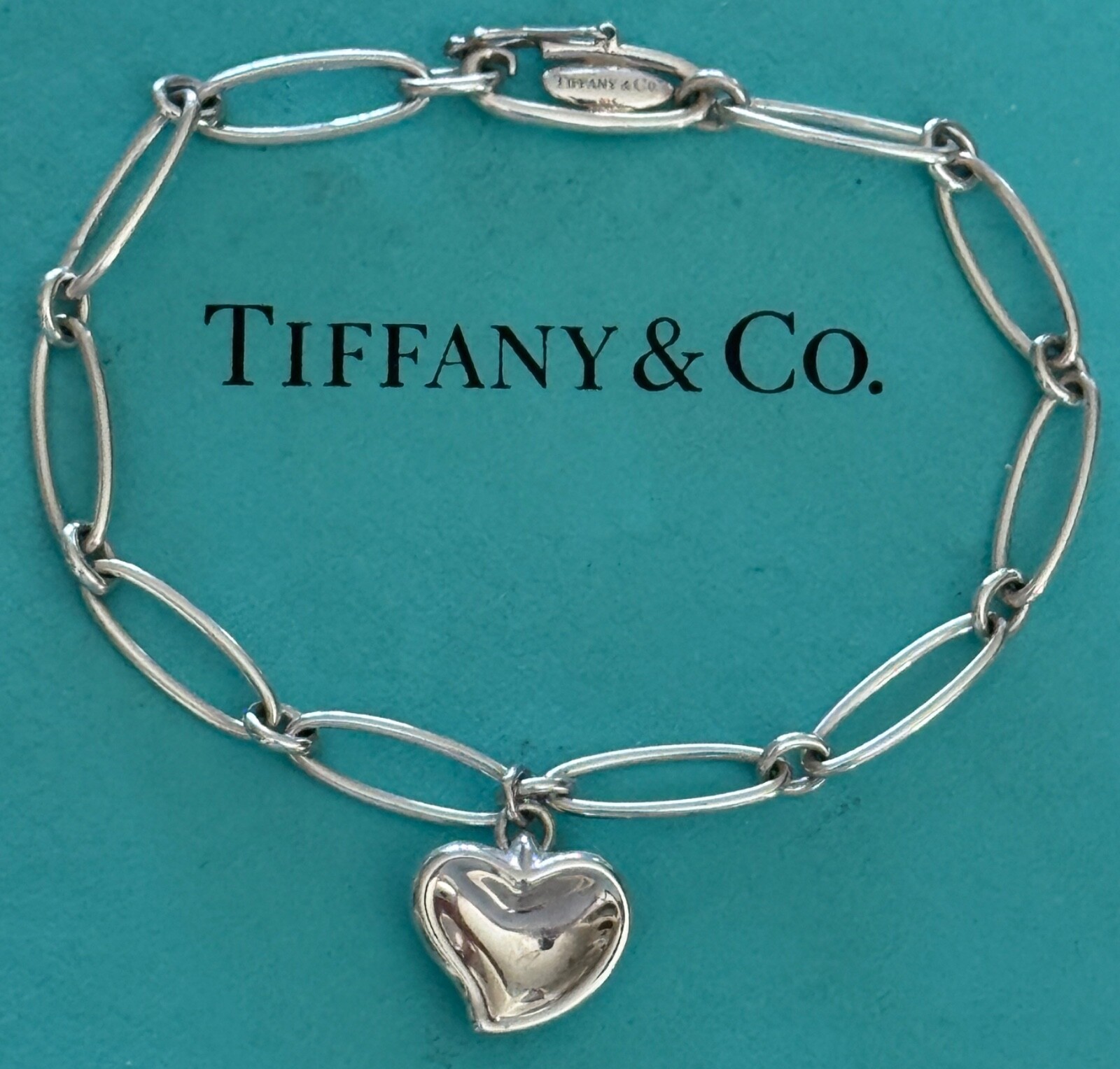 Tiffany & Co Elsa Peretti Sterling Silver 925 Paperclip Full Heart Bracelet