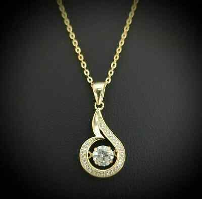 14k Yellow Gold Finish Dancing Diamond Solitaire Pendant Necklace