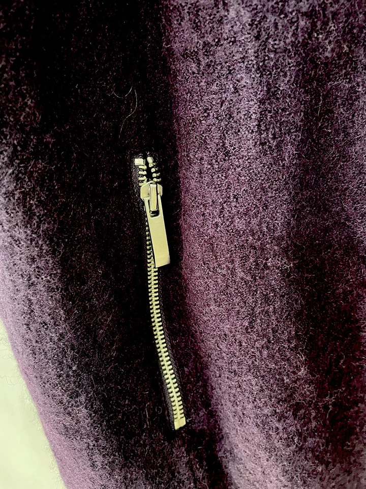 chicos open front Long Vest , cardigan plum color 100% boiled wool lined Sz 2 - Image 2 of 4