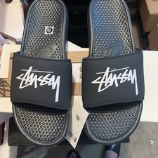 Stussy x Nike Benassi Off Noir/White Slides Size 13 CW2787 001 New in Box