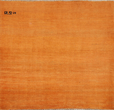 Elegant Handcrafted Gabbeh Solid Orange Wool Square Rug- Limited Edition'' 3x3 ft