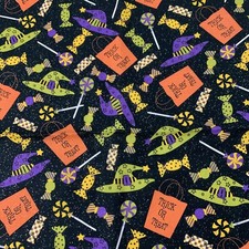 Halloween Orange Black Trick or Treat Candy Glitter Fabric by the yard Cotton