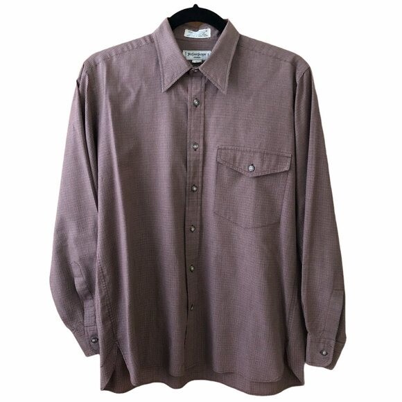 Camicia elegante vintage Yves Saint Laurent rossa grigia a quadri con bottoni Hong Kong M