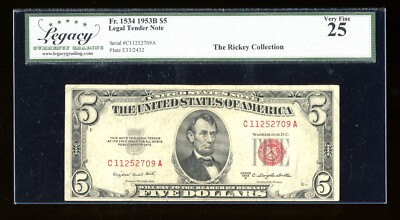 DBR 1953-B $5 Legal Fr. 1534 CA Block Legacy 25 Serial C11252709A