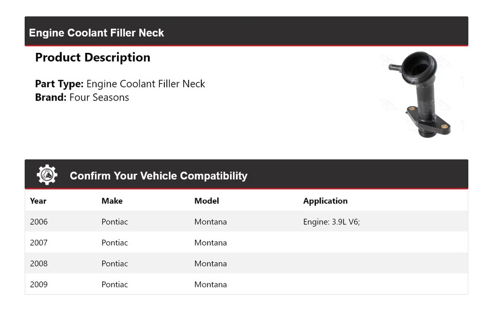 For 2006-2009 Pontiac Montana Engine Coolant Filler Neck 4 Seasons 2007 2008 - Image 2 of 4