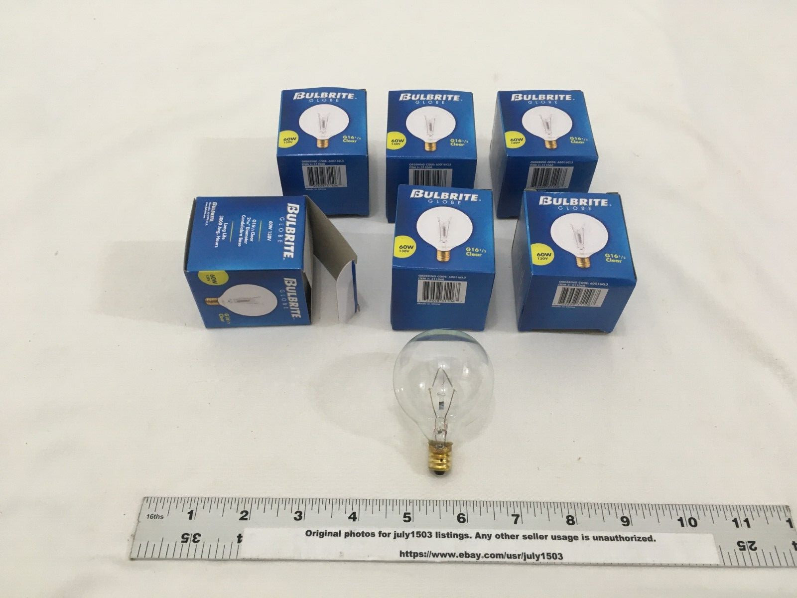 (6) NEW Bulbrite 60W G16&frac12; Clear Globe Bulb 130V 60G16CL3 Ca
