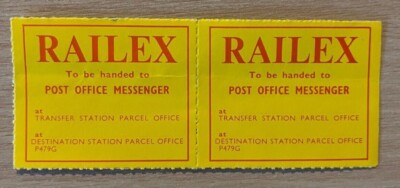 2 x British Rail ''RAILEX'' Paketschilder - NEU und unbenutzt mit sauberem Klarsichtgummi