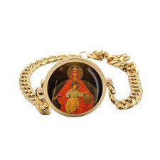 Our Lady Derzhavnaya Curb Bracelet Gold or Stainless Steel tone Religious Chain
