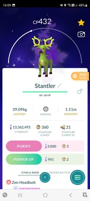 SHINY  PURIFIED TEAM ROCKET STANTLER!!! - PKMN GO!!! - NON REGISTERED!!!