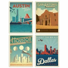 Texas Cities Vinyl Sticker Set of 4 Luggage Decals US Travel