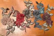 appliques embroidered 2.5x6" layered flowers beads hand sewn 1pc assorted