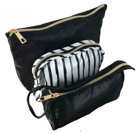 Bolsa organizadora de maquillaje Sonia Kashuk conjunto de 3 piezas bolsa cosmética con cremallera estuche para lápices rayas Foto 3 de 4