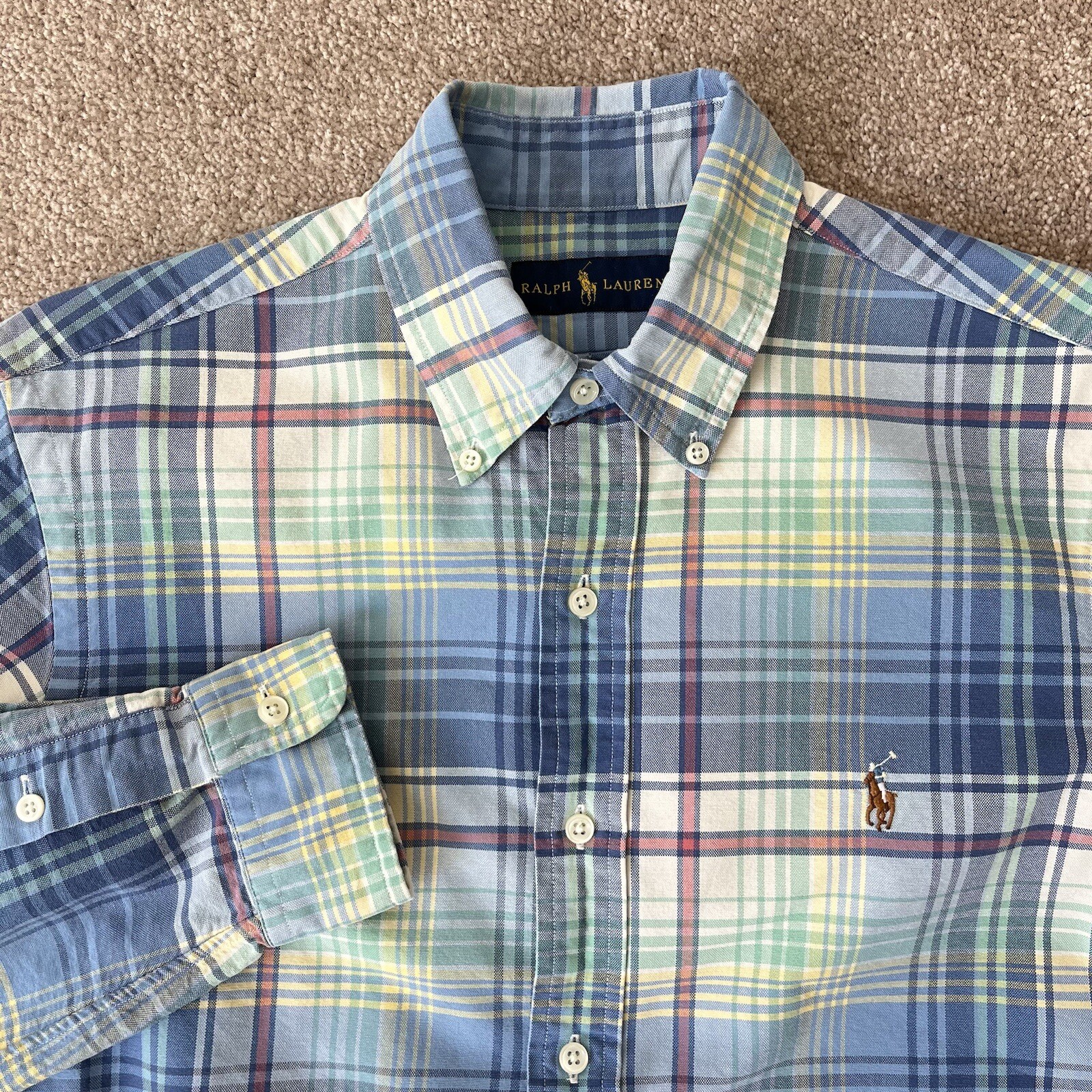 Polo Ralph Lauren Camicia Uomo M Plaid Carne Pony Bottone Oxford Multicolore Pasqua