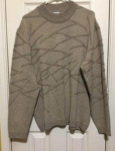 Umberto Bilancioni Sz 56 XL Crew Neck Wool Sweater Italy Beige Brown Pullover - 第 1/6 張圖片