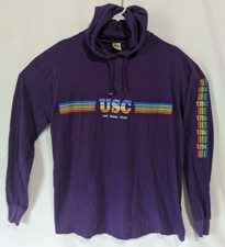 Vintage 1984 USC USA Olympic Village Purple Hooded T-Shirt Large Unisex